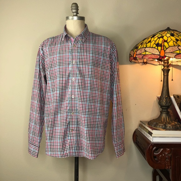 Carven Button Down Gridded Plaid Shirt Mens Contra - Picture 2 of 5